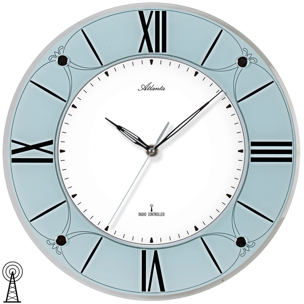 Funkwanduhr analog blau hellblau mit Glas