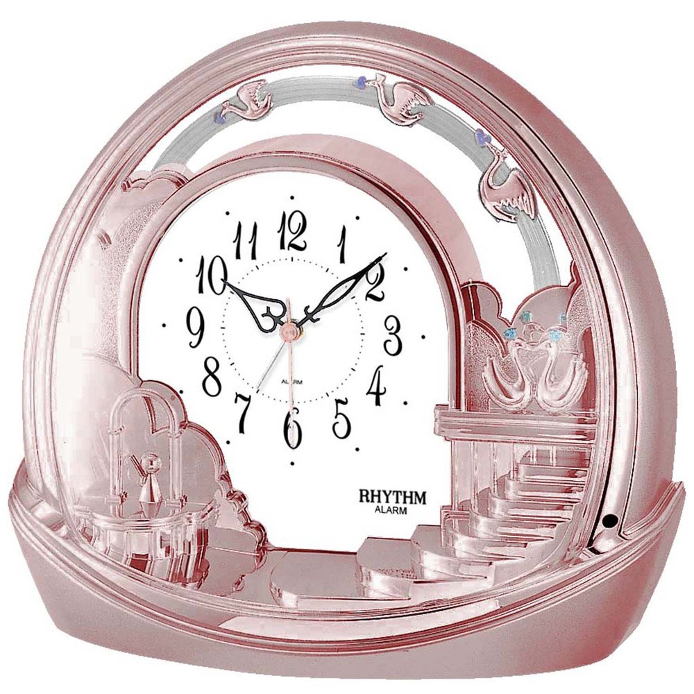 Tischuhr Quarz mit Pendel rosa roségold farben mit Weckfunktion weiß