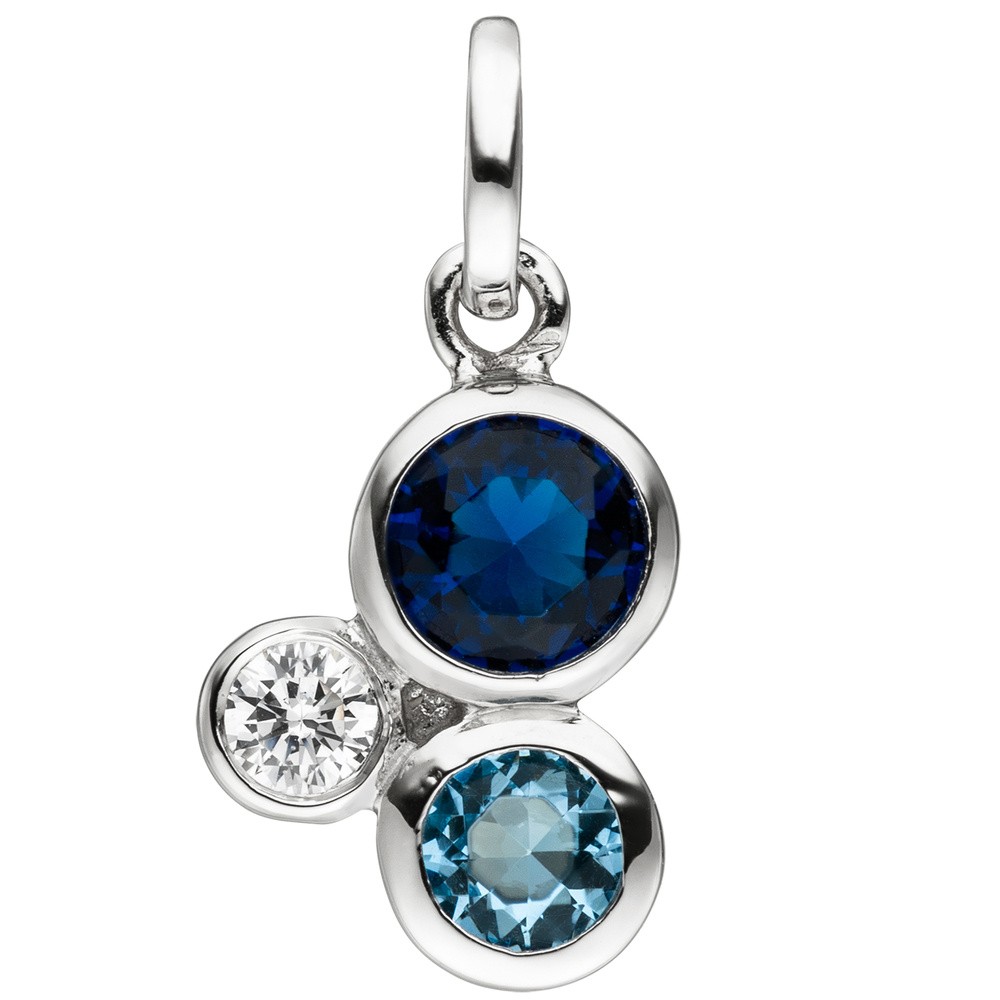 JOBO Anhänger 925 Sterlingsilber mit 3 Zirkonia blau und weiß