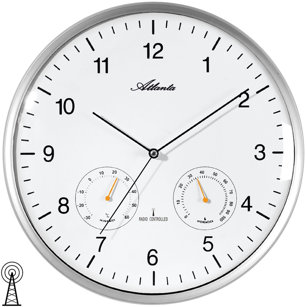 Atlanta Wanduhr Funk analog silbern rund Thermometer