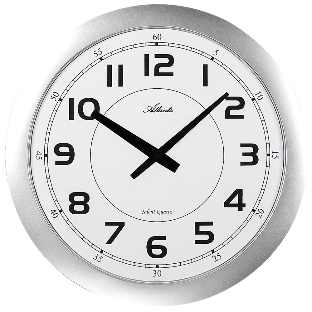 Atlanta Wanduhr Quarz analog silbern flach rund modern