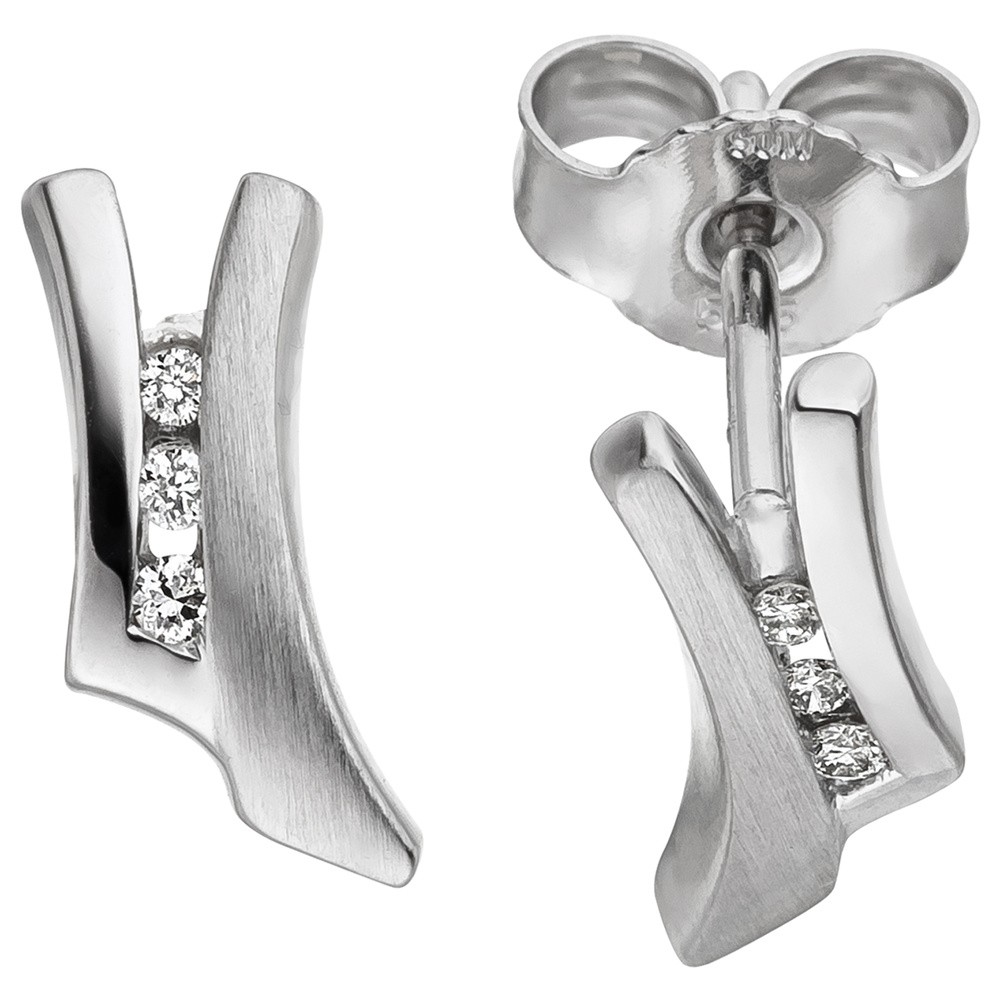 JOBO Ohrstecker 585 Weißgold teil matt 6 Diamanten Brillanten Ohrringe