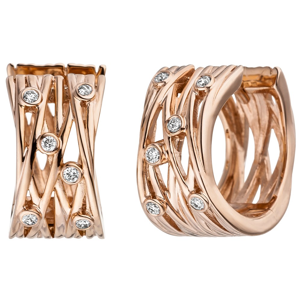 JOBO Creolen breit 585/- Rotgold 12 Diamanten Brillanten Ohrringe