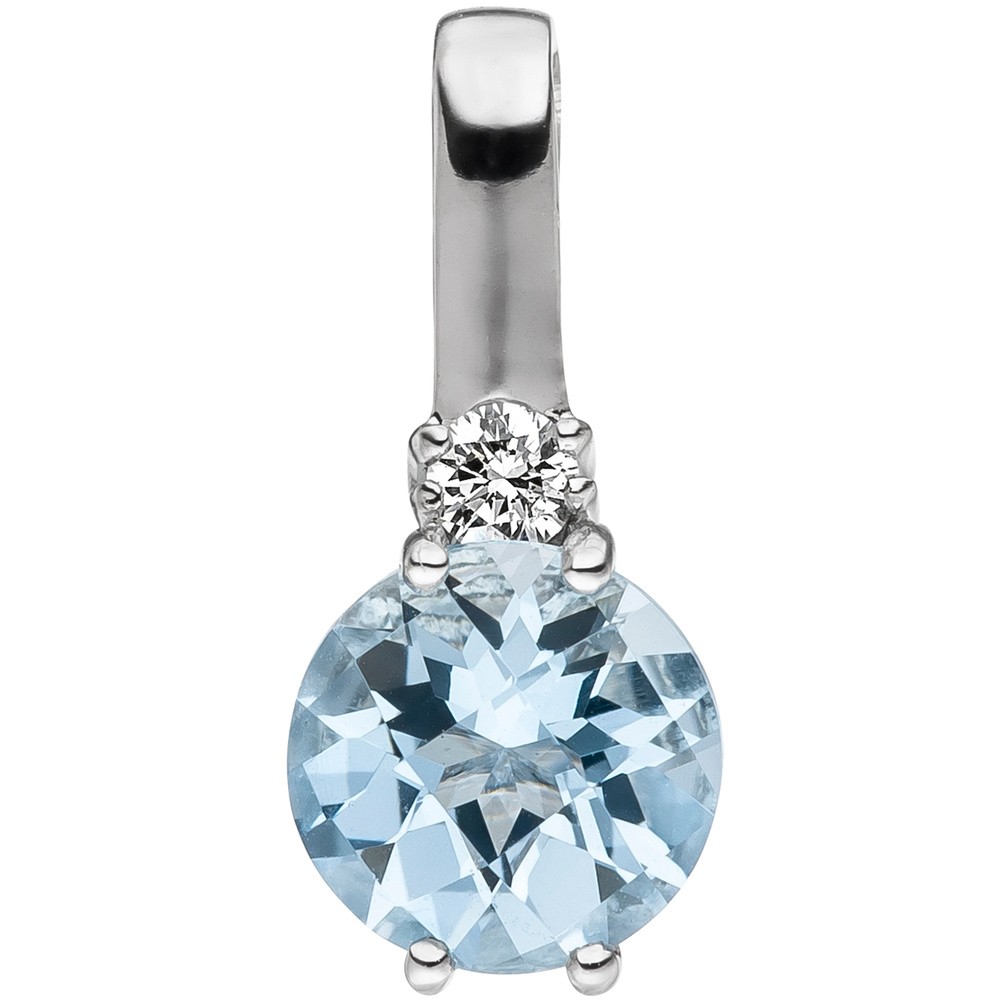 JOBO Anhänger 585 Weißgold 1 Diamant Brillant 1 Aquamarin hellblau blau
