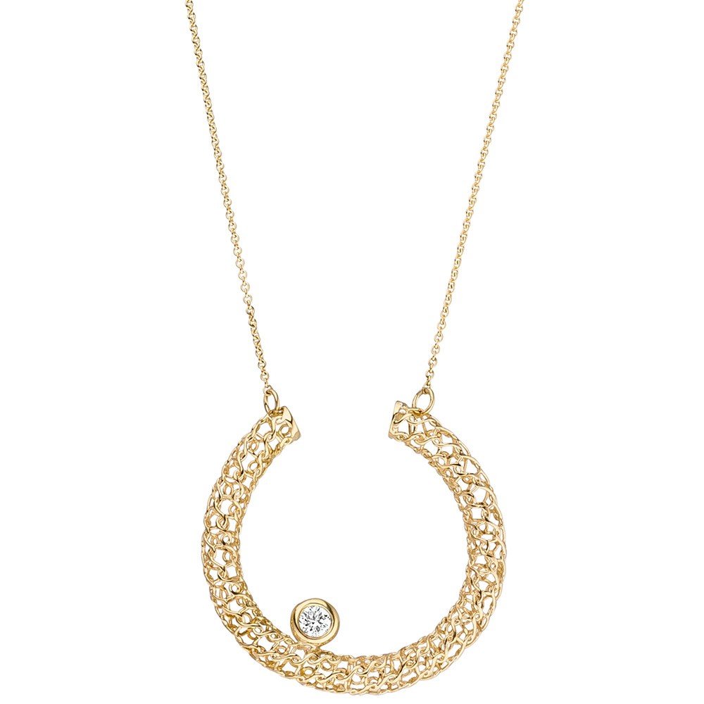Collier Halskette 750 Gelbgold 1 Diamant Brillant 45cm