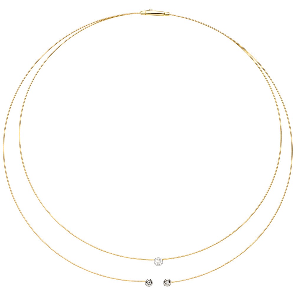 JOBO Collier Halskette 2-reihig 750 Gold bicolor 3 Diamanten Brillanten 42cm Kette