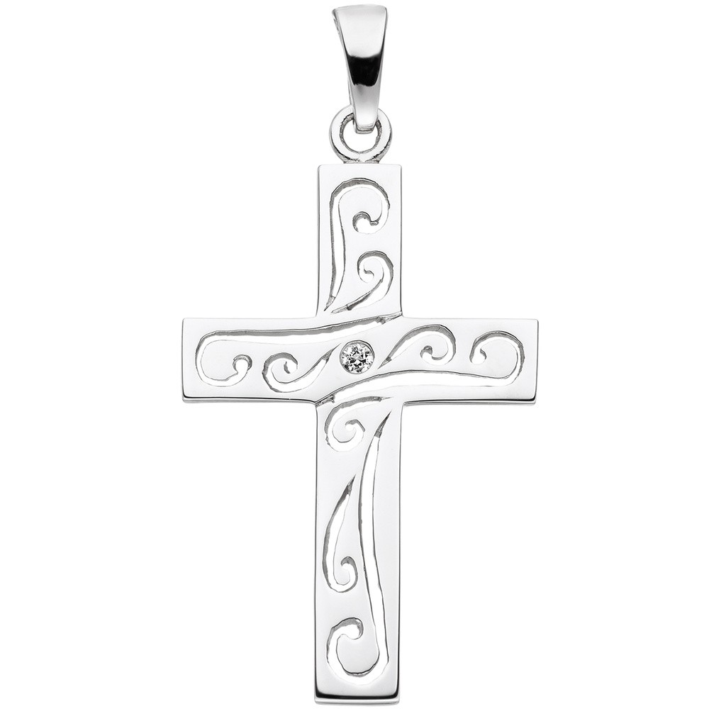 JOBO Anhänger Kreuz 925 Sterlingsilber 1 Zirkonia Kreuzanhänger Silberkreuz