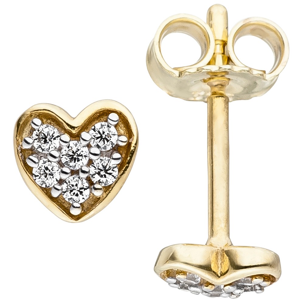JOBO Kinder Ohrstecker Herz 375 Gelbgold 12 Zirkonia Herzohrstecker Ohrringe
