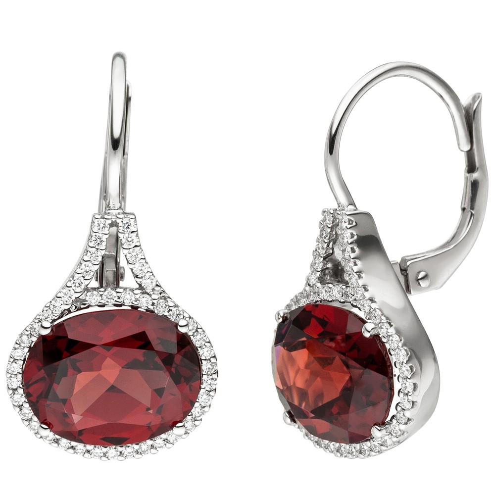 Ohrhänger 585 Weißgold 88 Diamanten Brillanten 2 Granate rot Ohrringe
