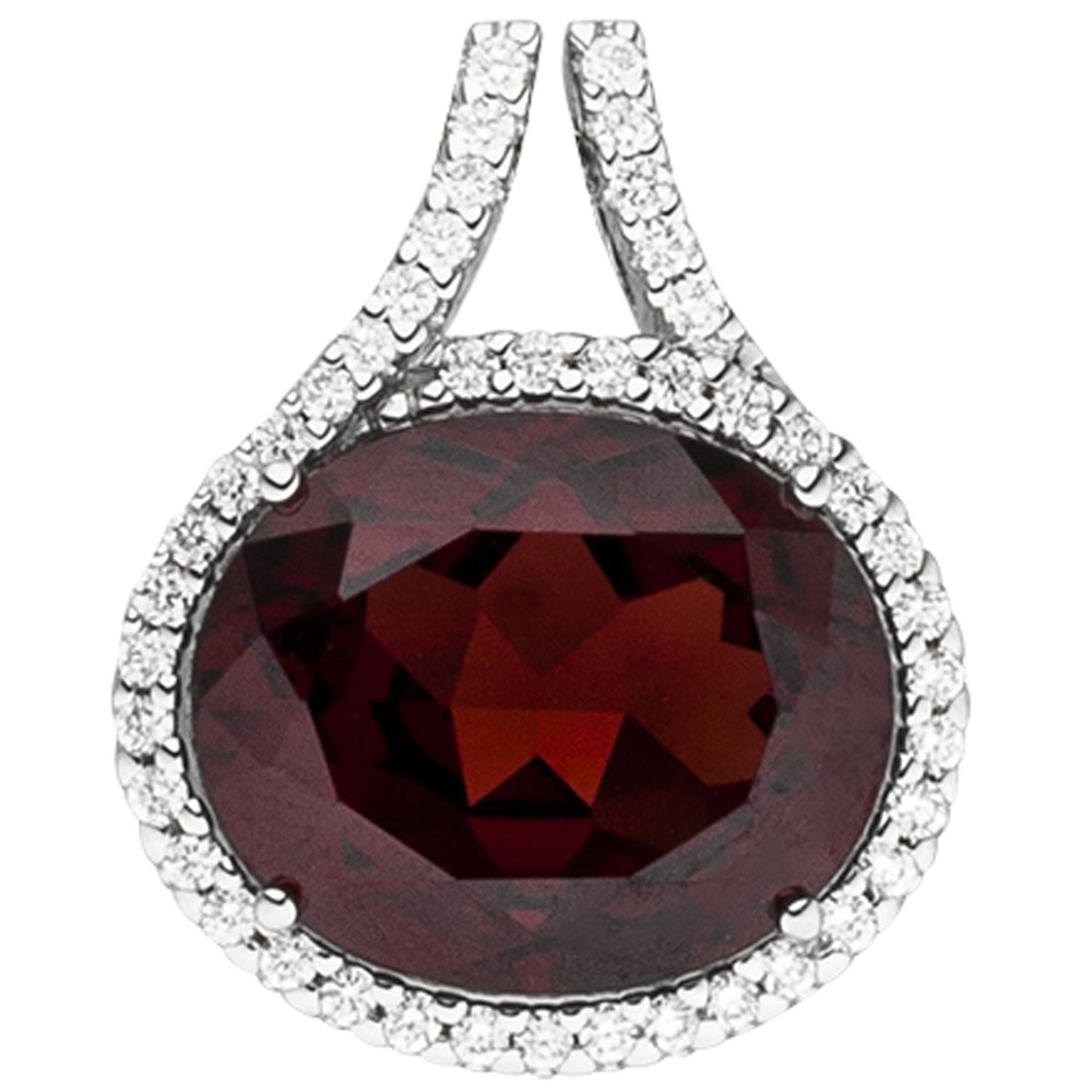 Anhänger 585 Weißgold 44 Diamanten Brillanten 1 Granat rot