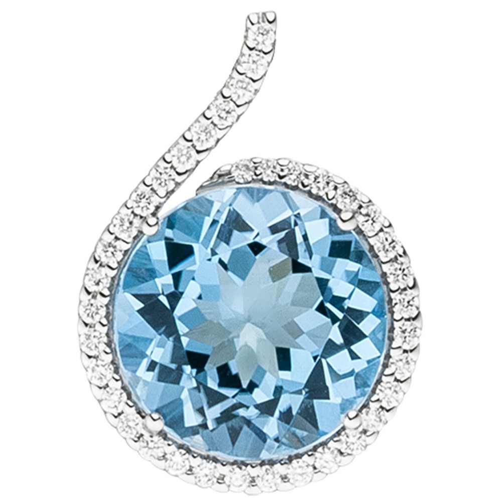 Anhänger 585 Weißgold 37 Diamanten Brillanten 1 Blautopas hellblau