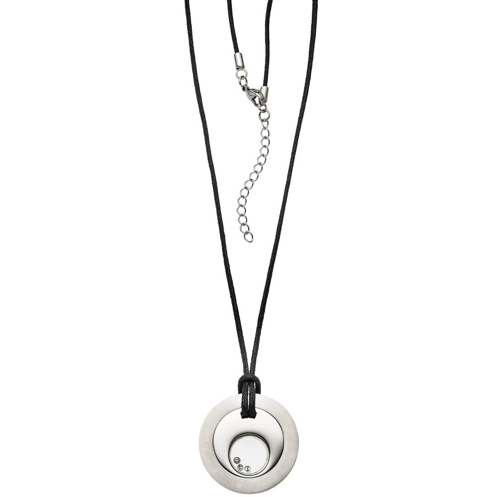 Collier Kette mit Anhänger Edelstahl 3 bewegliche Kristalle Textilband 56cm