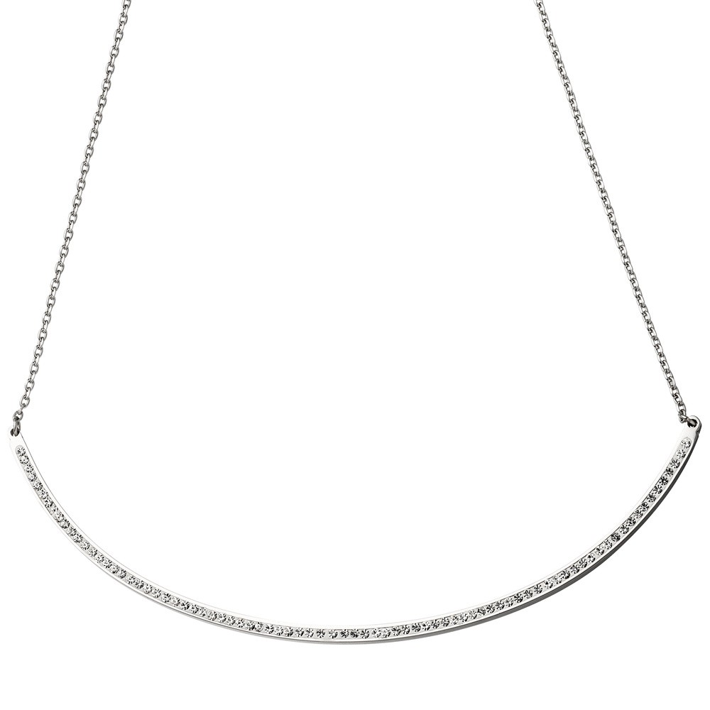 Collier Halskette Kette mit Anhänger aus Edelstahl mit Kristallen 50cm