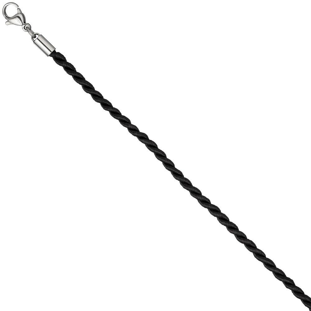Halskette Kette Nylonkordel schwarz 70cm Karabiner aus Edelstahl