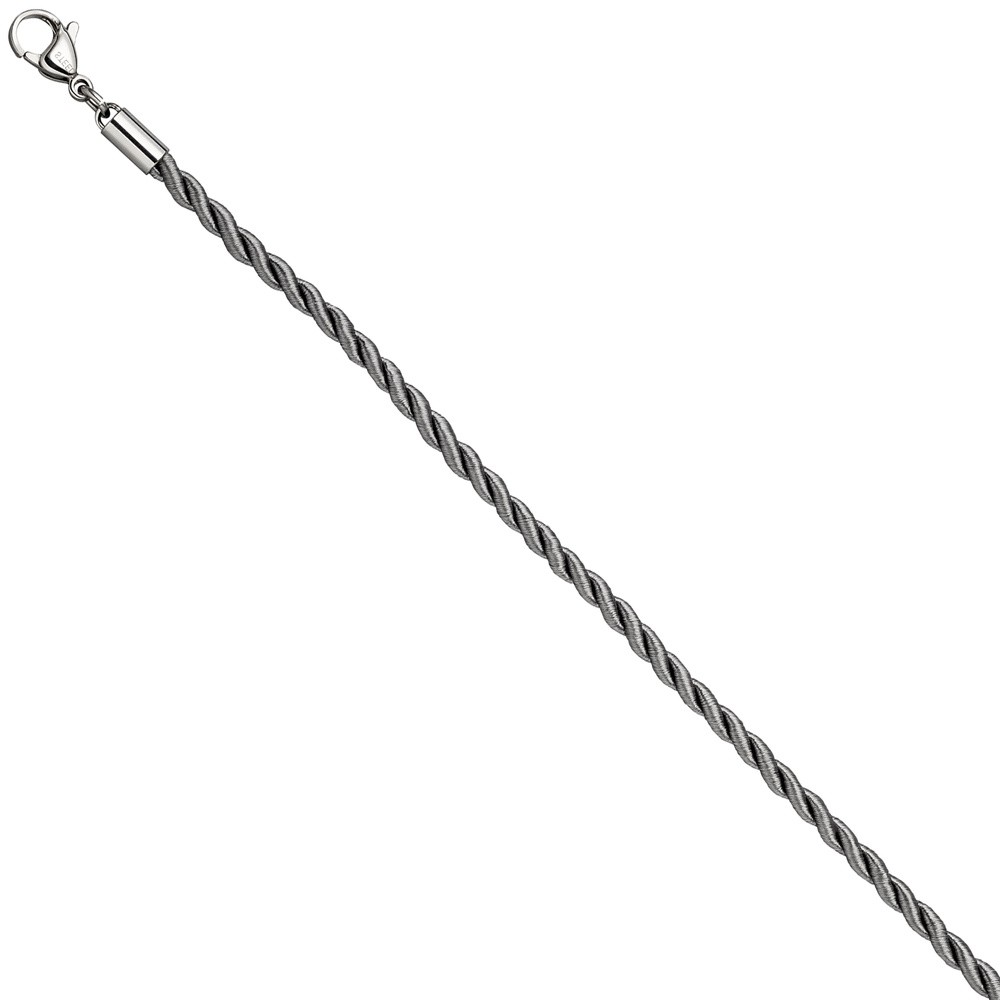 Halskette Kette Nylonkordel grau 80cm mit Karabiner aus Edelstahl