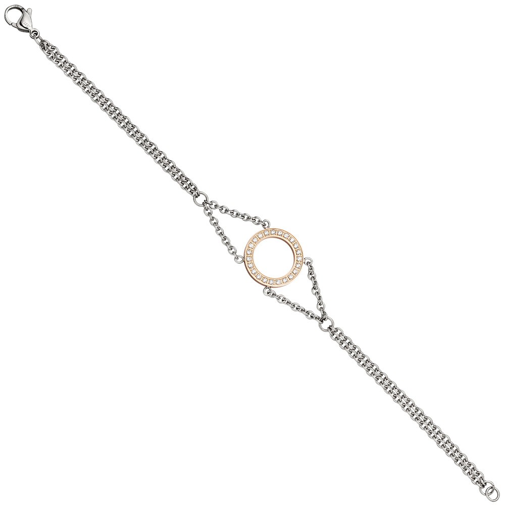 Armband 2-reihig Edelstahl bicolor beschichtet mit 23 Zirkonia 19,5cm