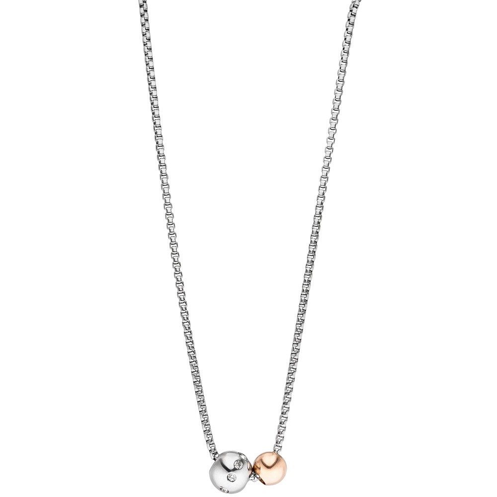 Collier Kette mit Anhänger Kugeln Edelstahl bicolor 8 Zirkonia 45cm