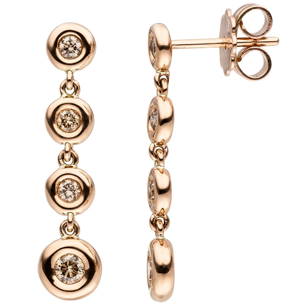 JOBO Ohrhänger 585 Rotgold 8 Diamanten Brillanten braun Ohrringe