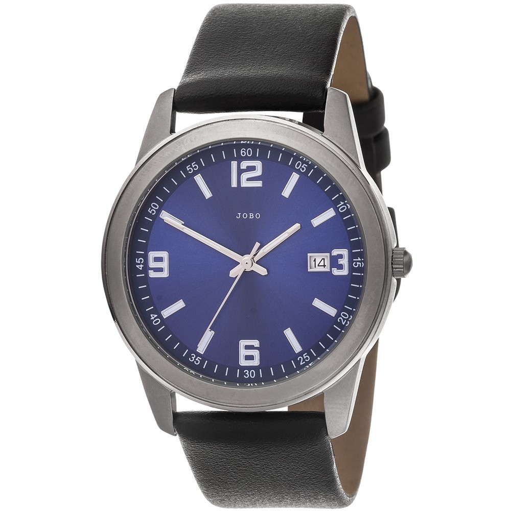 JOBO Herren Armbanduhr Quarz Analog blau Titan Lederband schwarz Datum