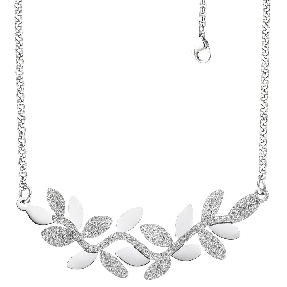 JOBO Collier Halskette Blätter Edelstahl mit Glitzereffekt 46cm Kette