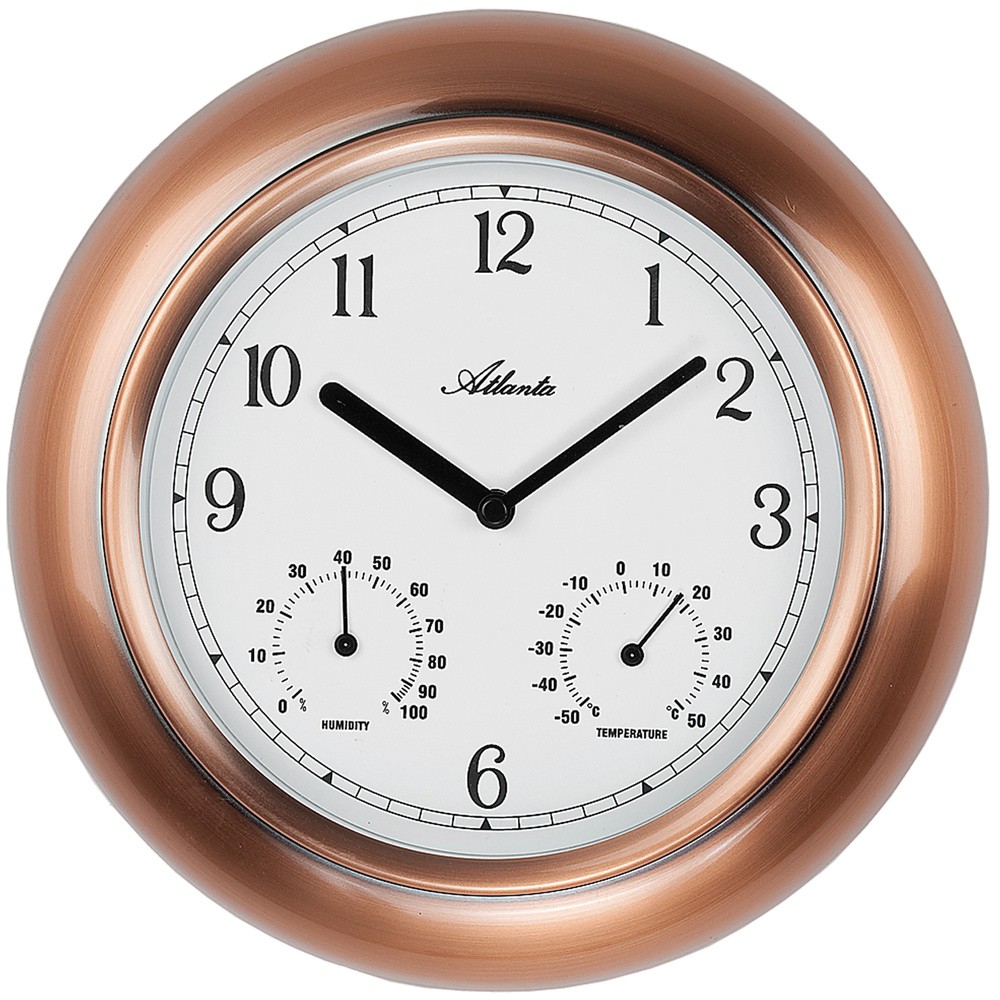 Atlanta Wanduhr Quarz analog rotgold farben rund Hygrometer Thermometer