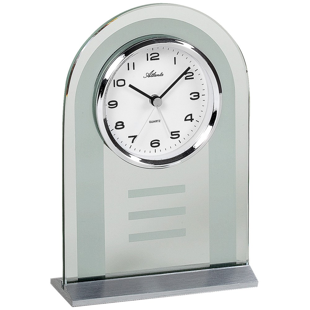 Atlanta Stiluhr Tischuhr Wecker Quarz silbern Glas mit Weckfunktion