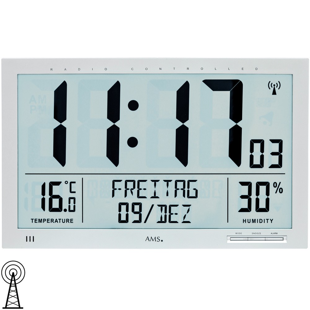 AMS Wanduhr Tischuhr Funk Funkwanduhr digital Datum Thermometer Wecker