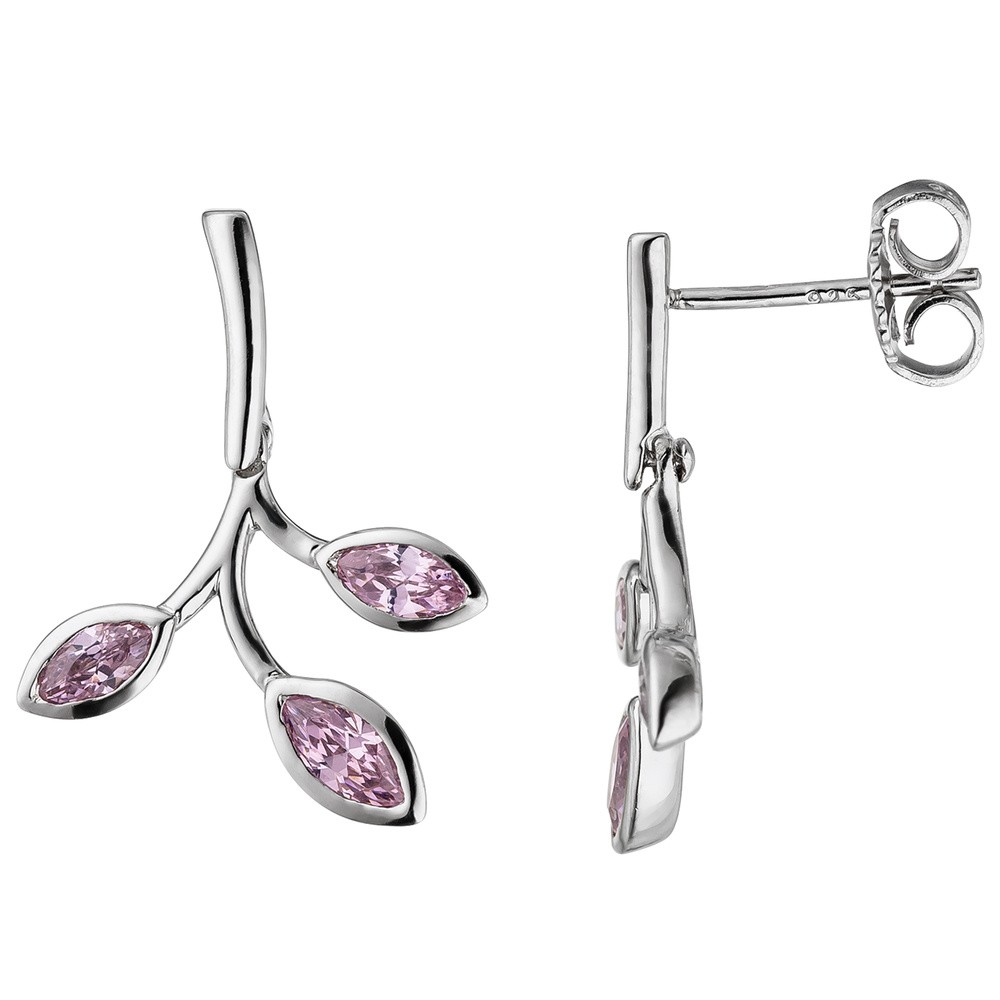 JOBO Ohrhänger 925 Sterlingsilber 6 Zirkonia rosa Ohrringe Ohrstecker