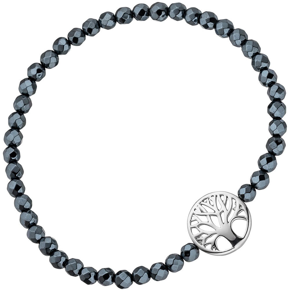 JOBO Armband Lebensbaum 925 Sterlingsilber mit Hämatit schwarz flexibel