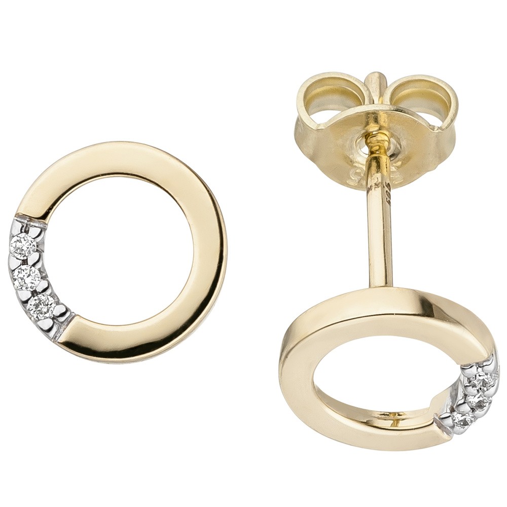 JOBO Ohrstecker rund 585 Gelbgold 6 Diamanten Brillanten Ohrringe