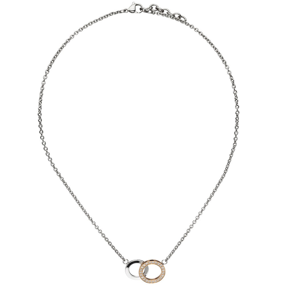 Collier Halskette Edelstahl teil rotgold beschichtet mit 23 Zirkonia 45cm