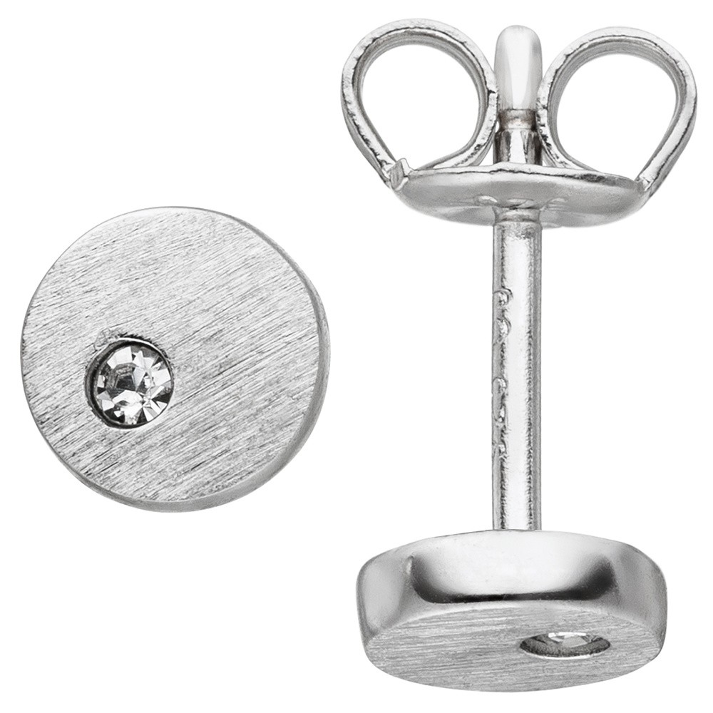 JOBO Ohrstecker rund 925 Sterlingsilber matt 2 Zirkonia Ohrringe