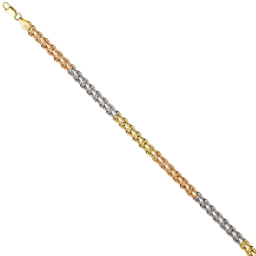 Armband 375 Gelbgold Weißgold Rotgold tricolor dreifarbig 19cm