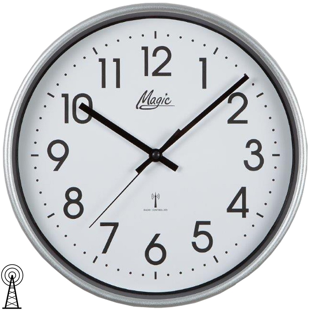 Magic Wanduhr Funk Funkwanduhr analog silbern rund schlicht
