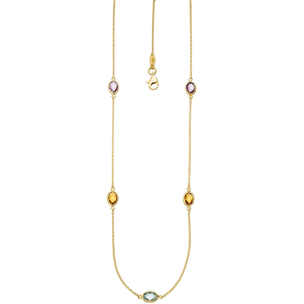Collier Halskette Kette 585 Gelbgold 2 Amethyste 2 Citrine 1 Blautopas