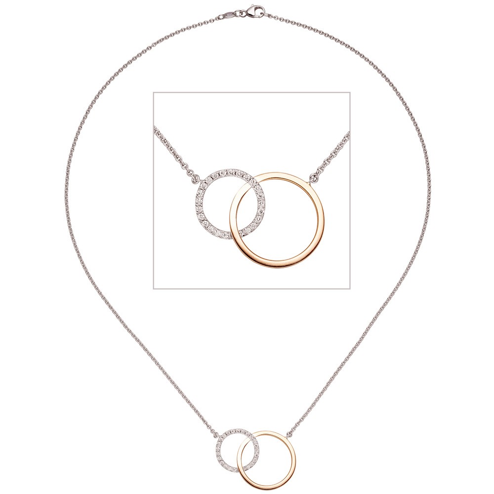 Collier Halskette 585 Weißgold Rotgold bicolor 25 Diamanten Brillanten