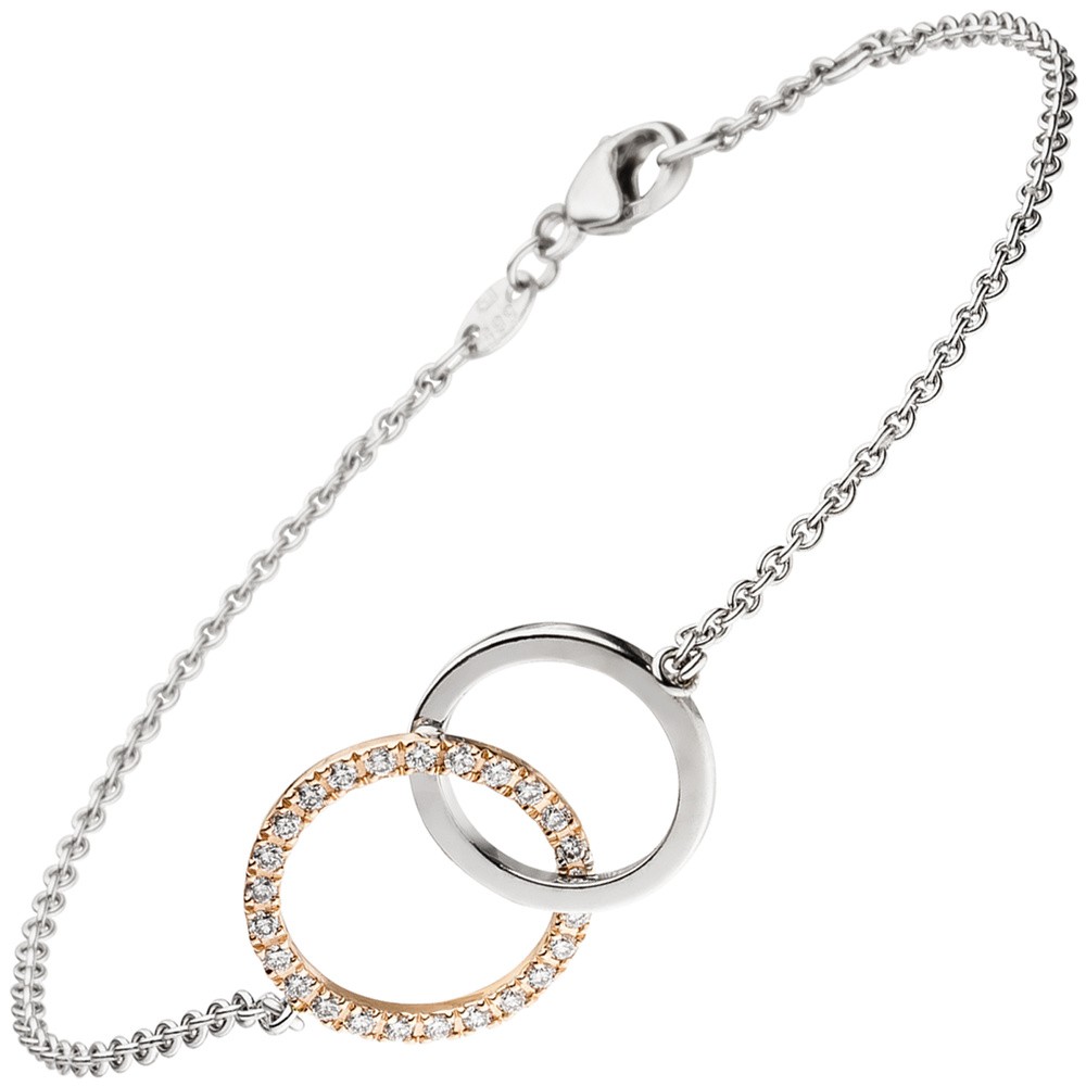 Armband 585 Weißgold Rotgold bicolor 25 Diamanten Brillanten 19cm