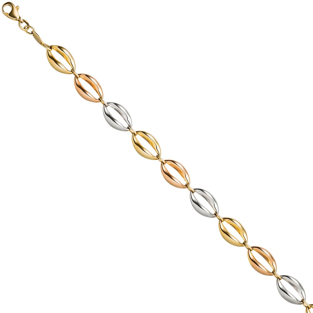 Armband 585 Gelbgold Rotgold Weißgold tricolor dreifarbig 19cm