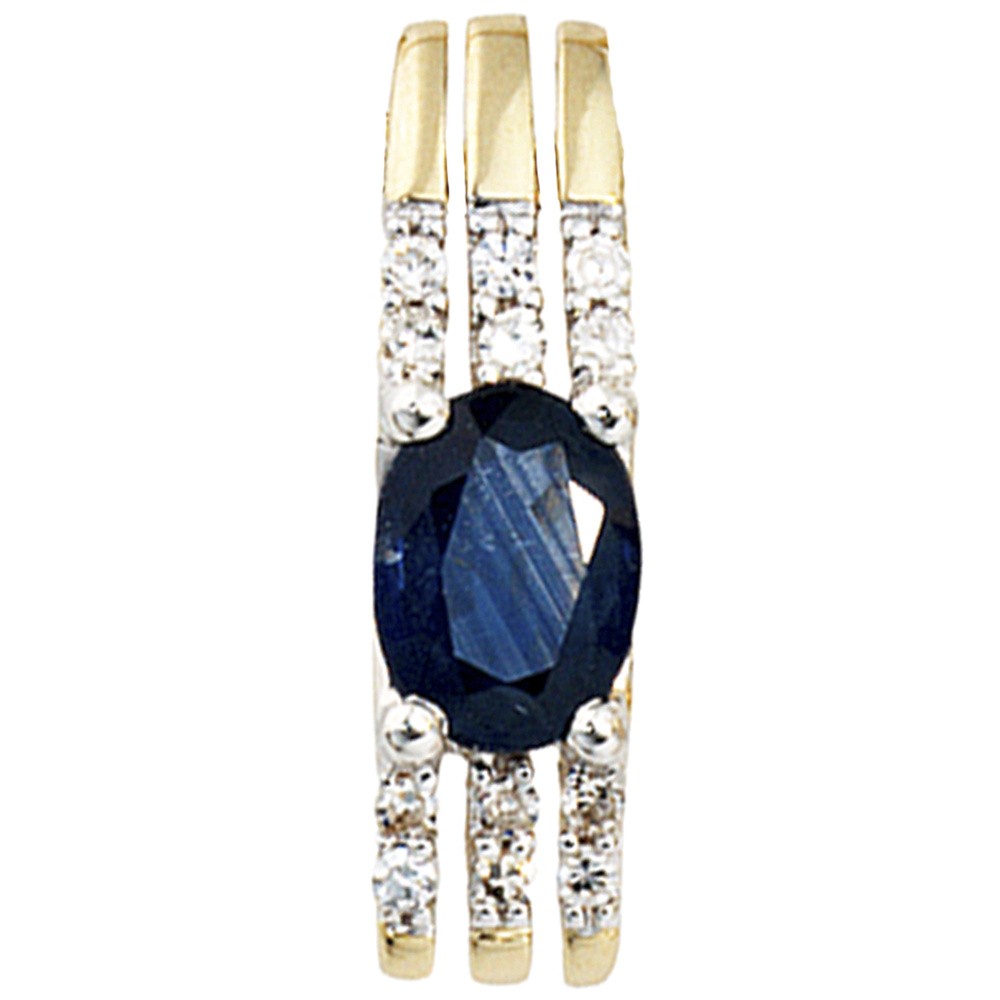 JOBO Anhänger 585 Gelbgold 1 blauer Safir 12 Diamanten