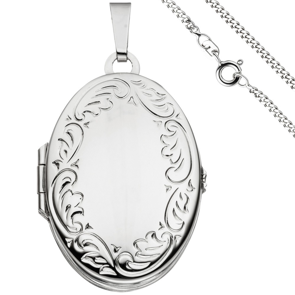Medaillon oval Anhänger zum Öffnen für 4 Fotos 925 Silber mit Kette 50cm