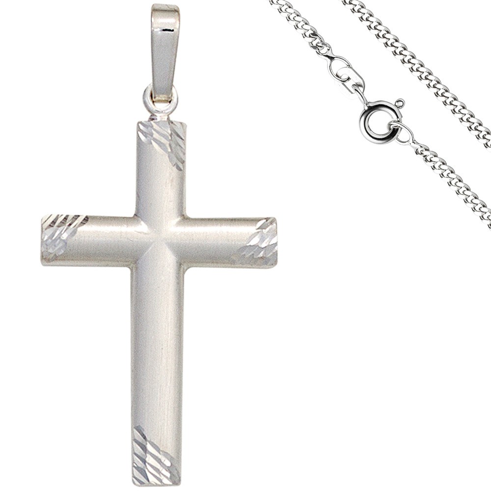 Anhänger Kreuz 925 Silber matt Kreuzanhänger Silberkreuz mit Kette 50cm