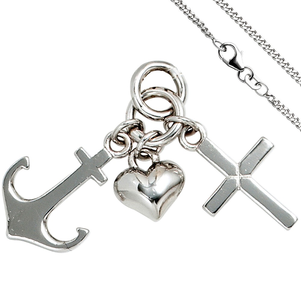 Kinder Anhänger Glaube Liebe Hoffnung 925 Silber Kinderanhänger mit Kette 42cm