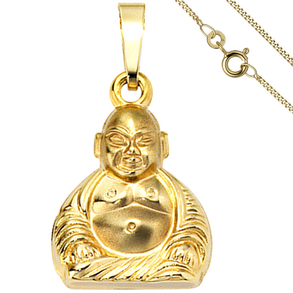 Anhänger Buddha 333 Gelbgold mit Kette 50cm