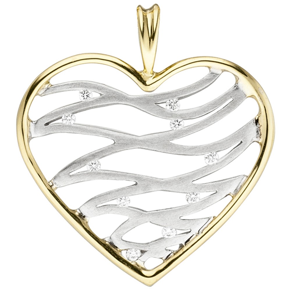 Anhänger Herz 585 Gelbgold Weißgold bicolor 10 Diamanten Brillanten