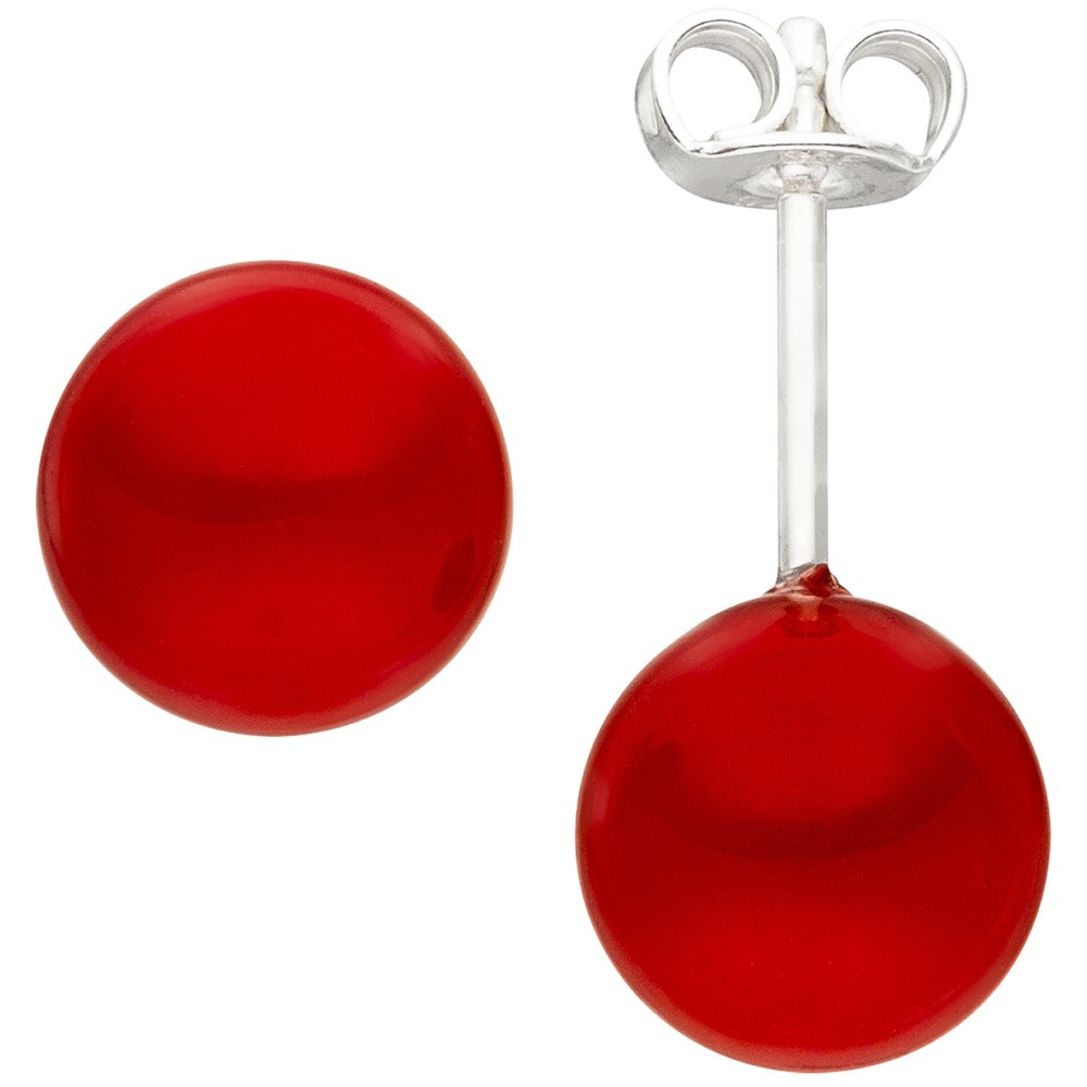 Ohrstecker 925 Sterlingsilber 2 Muschelkern Perlen rot 8mm