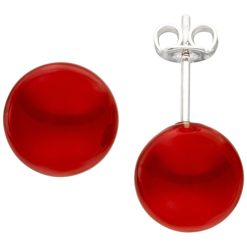 Ohrstecker 925 Sterlingsilber 2 Muschelkern Perlen rot 10mm