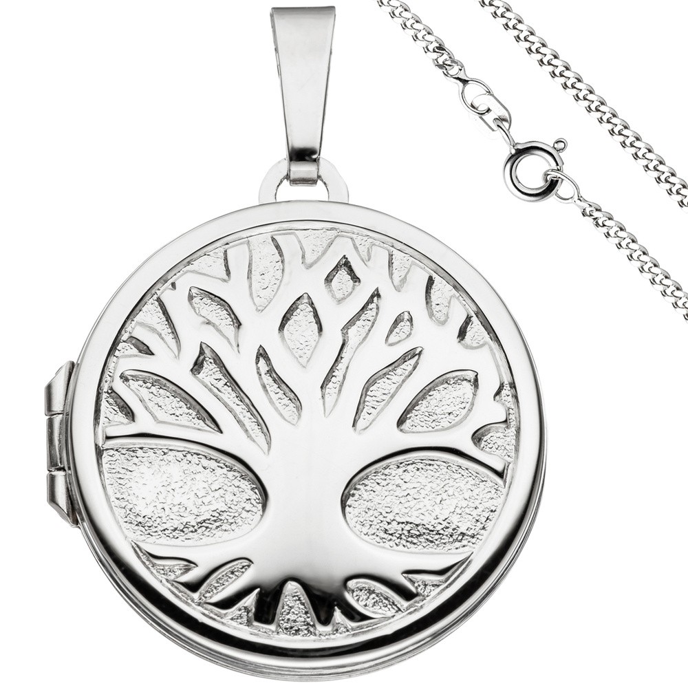 Medaillon Anhänger Baum des Lebens Weltenbaum rund 925 Silber mit Kette 50cm