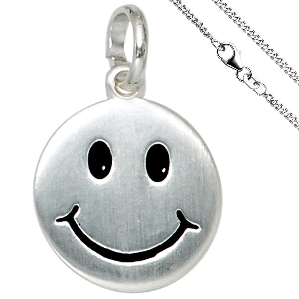 Kinder Anhänger Lächelndes Gesicht 925 Silber Kinderanhänger mit Kette 42cm