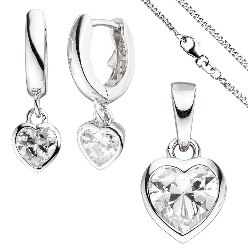 Kinder Schmuck-Set Herz 925 Silber mit Zirkonia Anhänger Kette 38cm