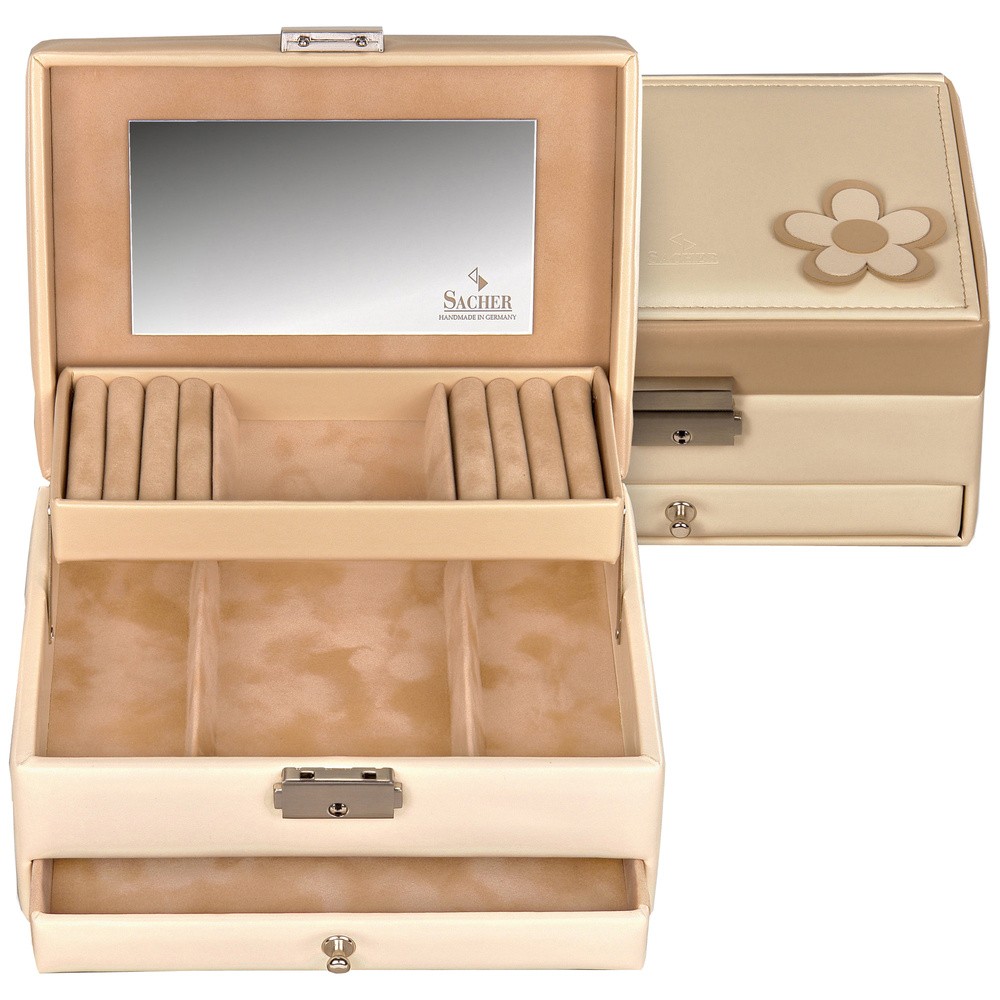 Schmuckkoffer BELLA FIORE creme beige Schloss Spiegel